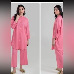 NWT SANA SAFINAZ PINK CORAL CO ORD SET IN LIGHT LINEN S